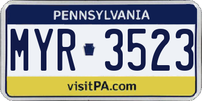 PA license plate MYR3523