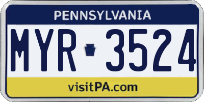 PA license plate MYR3524