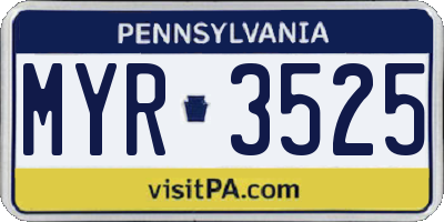 PA license plate MYR3525