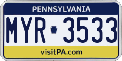PA license plate MYR3533