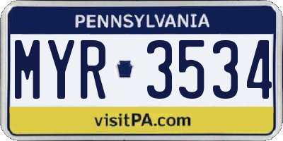 PA license plate MYR3534