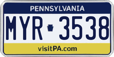 PA license plate MYR3538
