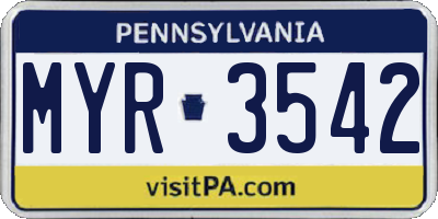 PA license plate MYR3542