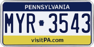 PA license plate MYR3543