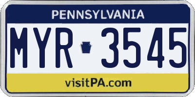 PA license plate MYR3545