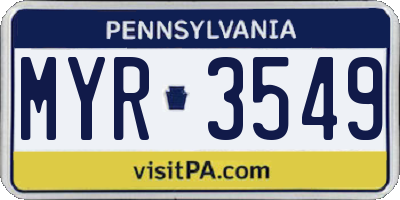PA license plate MYR3549
