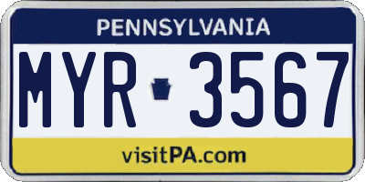 PA license plate MYR3567
