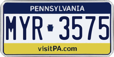 PA license plate MYR3575