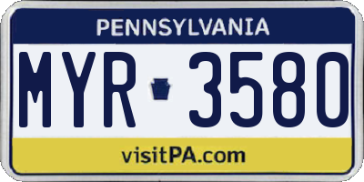 PA license plate MYR3580