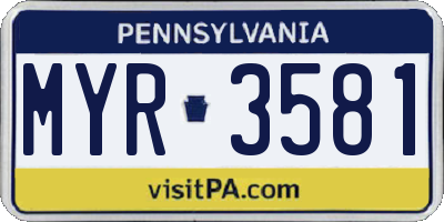 PA license plate MYR3581