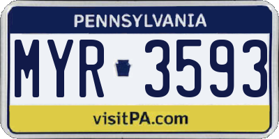 PA license plate MYR3593