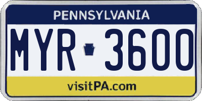 PA license plate MYR3600
