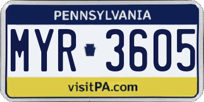 PA license plate MYR3605