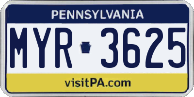 PA license plate MYR3625