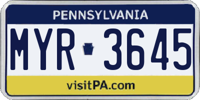 PA license plate MYR3645