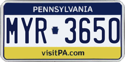 PA license plate MYR3650