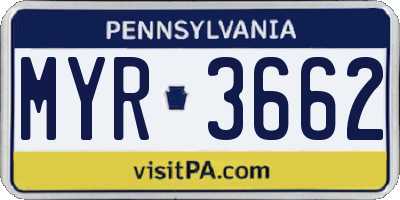 PA license plate MYR3662