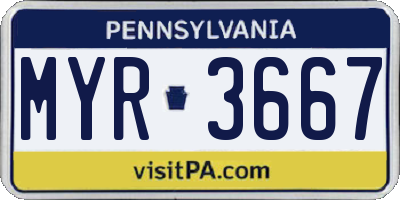 PA license plate MYR3667