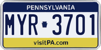 PA license plate MYR3701