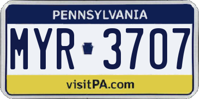 PA license plate MYR3707