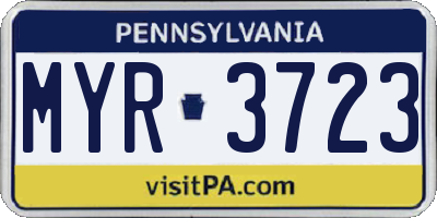 PA license plate MYR3723