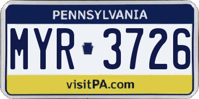 PA license plate MYR3726