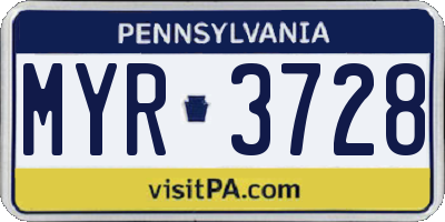 PA license plate MYR3728