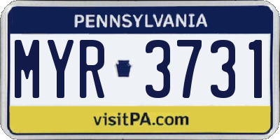 PA license plate MYR3731