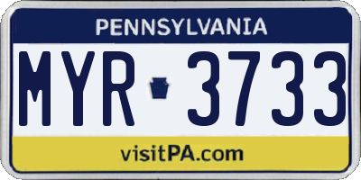 PA license plate MYR3733