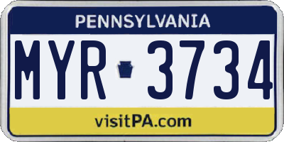 PA license plate MYR3734