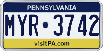 PA license plate MYR3742