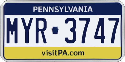 PA license plate MYR3747