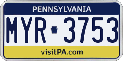PA license plate MYR3753