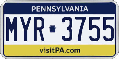 PA license plate MYR3755