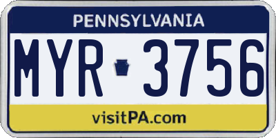 PA license plate MYR3756