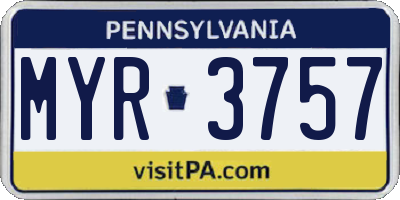 PA license plate MYR3757