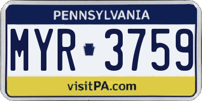 PA license plate MYR3759