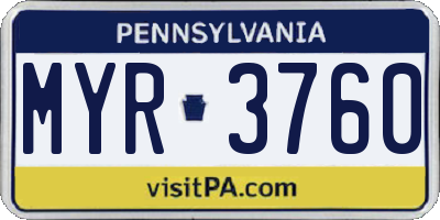 PA license plate MYR3760