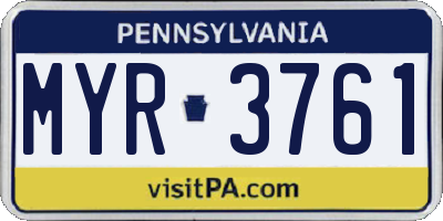PA license plate MYR3761
