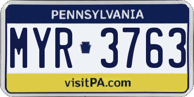 PA license plate MYR3763