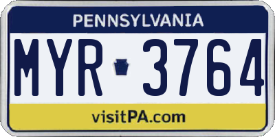 PA license plate MYR3764