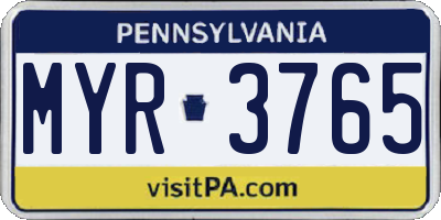 PA license plate MYR3765