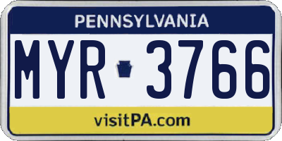 PA license plate MYR3766