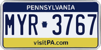 PA license plate MYR3767