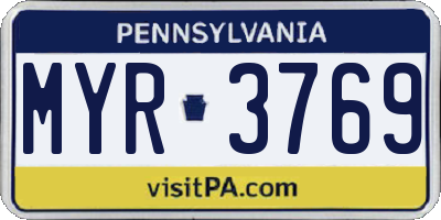 PA license plate MYR3769