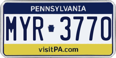 PA license plate MYR3770