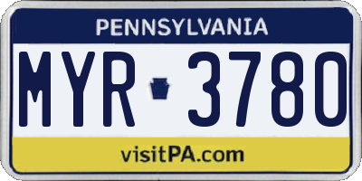 PA license plate MYR3780