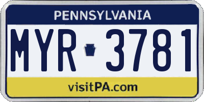 PA license plate MYR3781