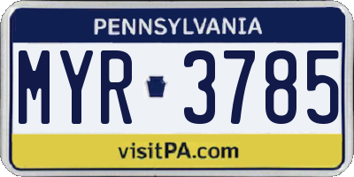PA license plate MYR3785