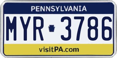PA license plate MYR3786